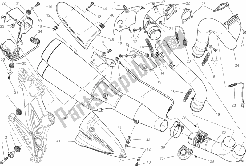 Toutes les pièces pour le Système D'échappement du Ducati Diavel Carbon Brasil 1200 2013